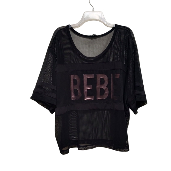 Bebe Sport Black Mesh Logo Active Top Boxy T-Shirt - Picture 5 of 11
